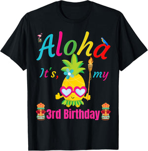 Aloha It's My 3rd Birthday Hawaii 3 Years Girls Luau Candles T-Shirt - T-Shirt | Black