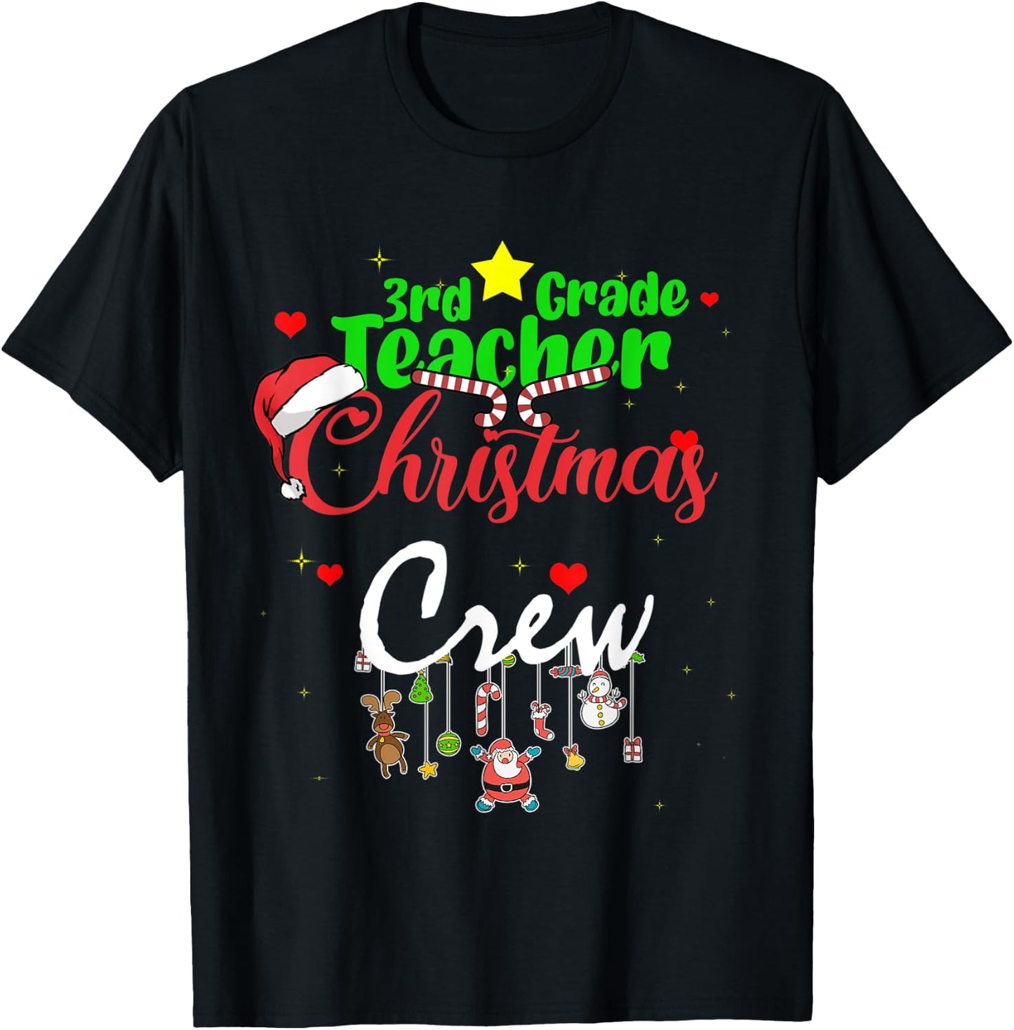3rd Grade Teacher Christmas Crew Funny Xmas 2021 men Women T-Shirt - T-Shirt | Black