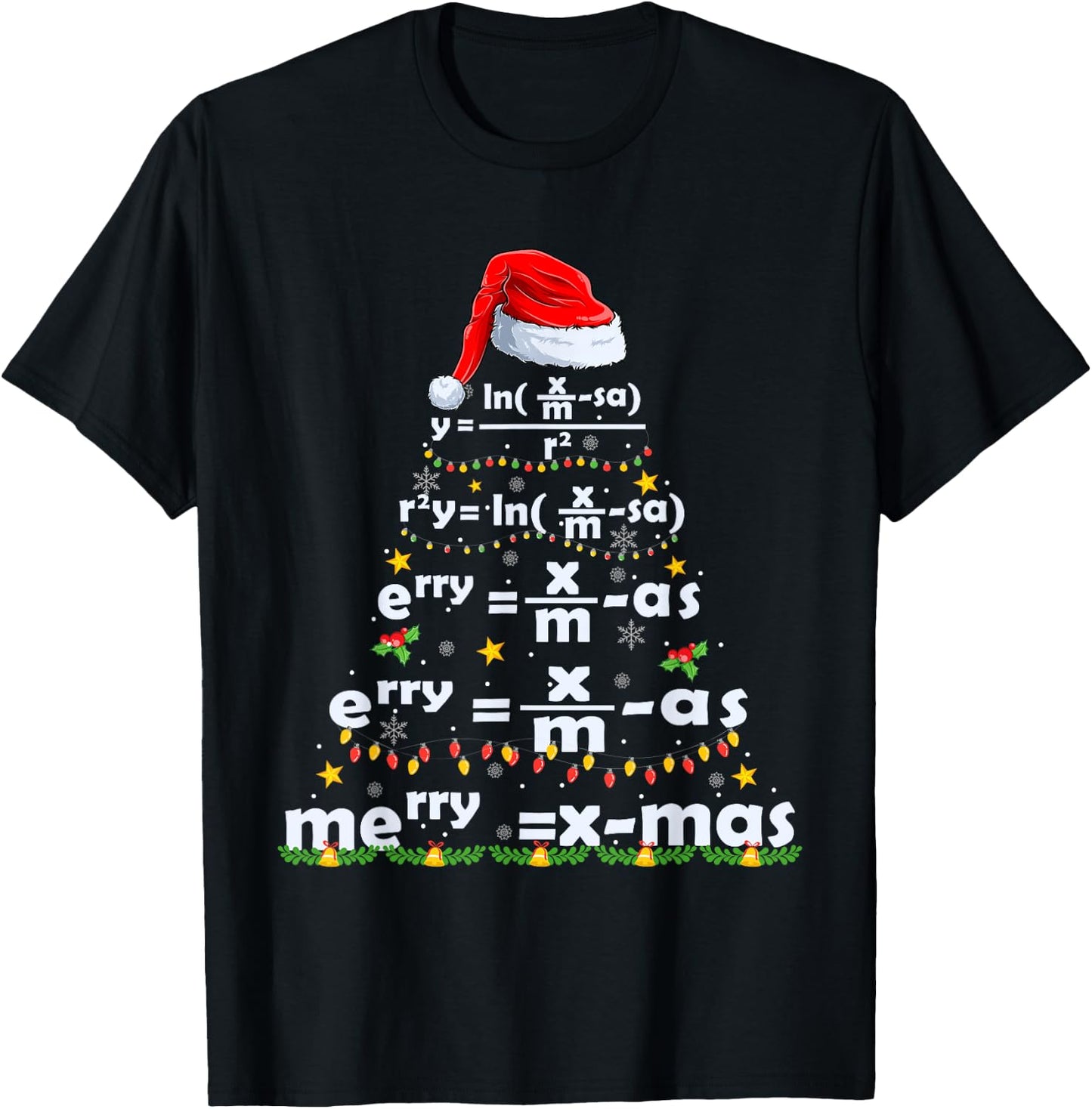Math Equation Merry X-mas Funny Math Teacher Christmas Humor Men Women Kids T-Shirt - T-Shirt | Black