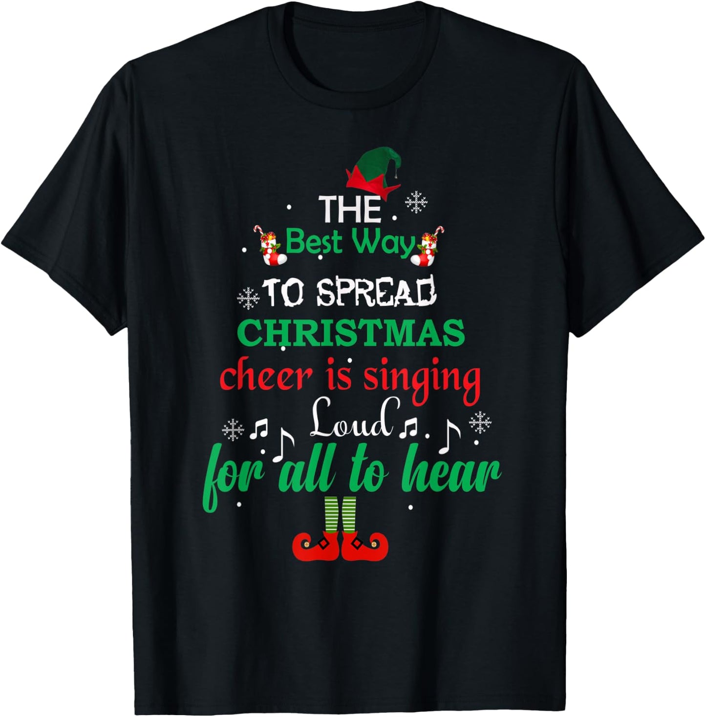 Elf Christmas Spread Cheer Tree T-Shirt - T-Shirt | Black