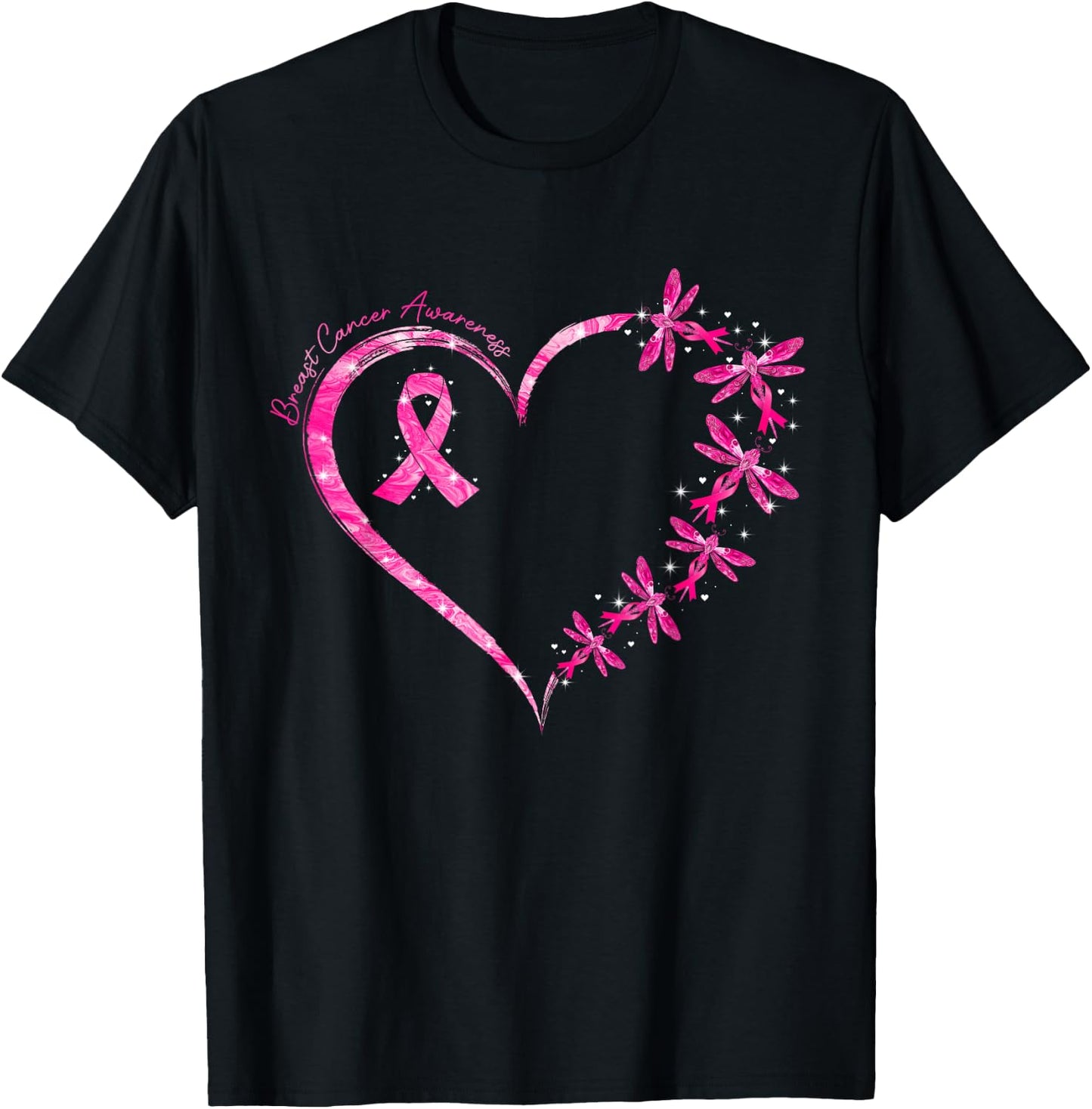 In October We Wear Pink Breast Cancer Awareness Dragonfly T-Shirt - T-Shirt | Black