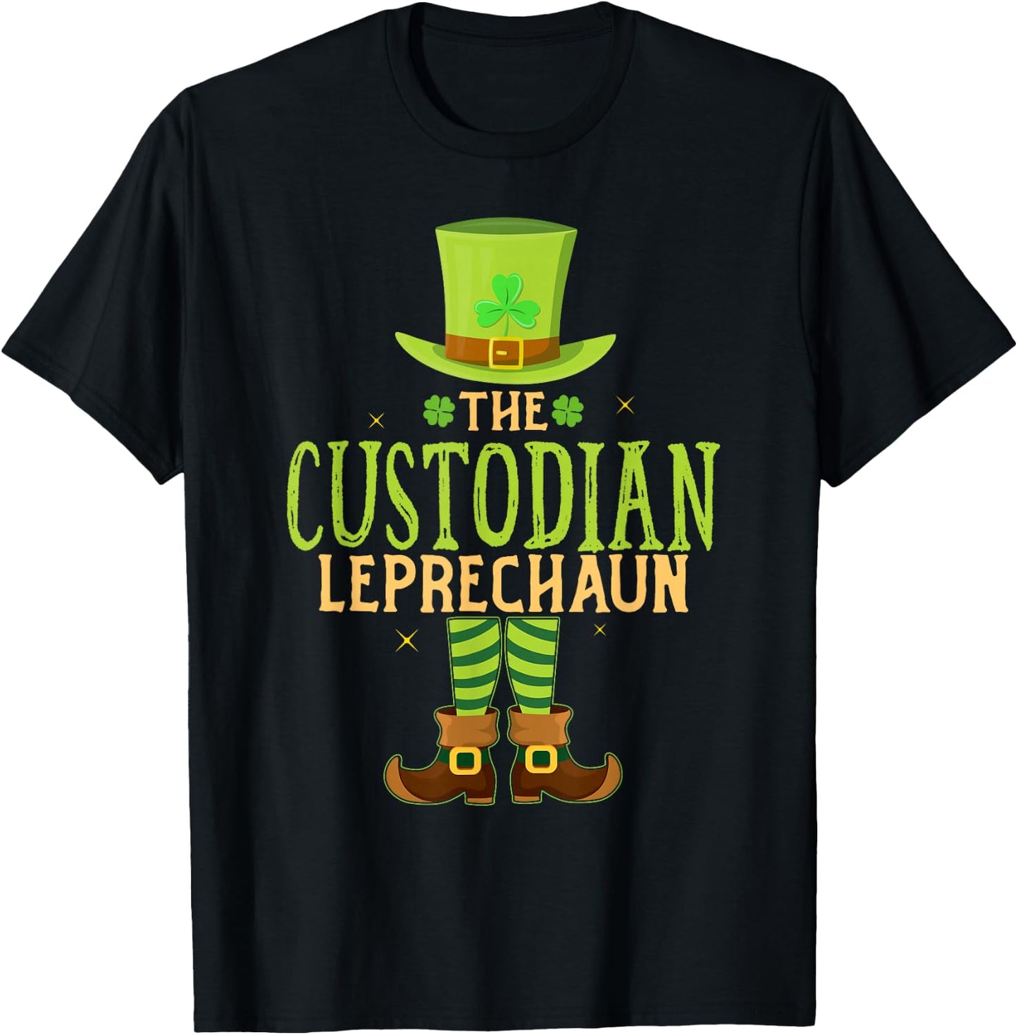 The Custodian Leprechaun Funny Matching St Patricks Day T-Shirt - T-Shirt | Black