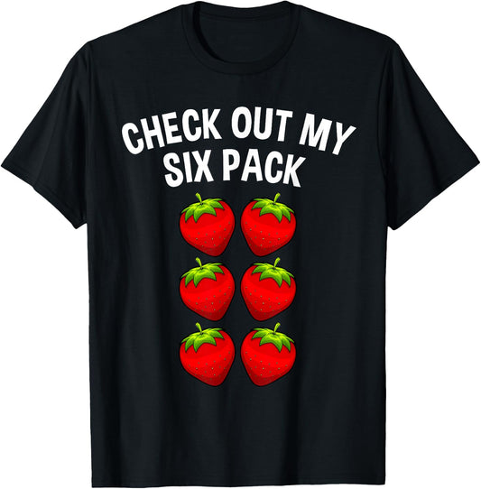 Cute Check Out My Six Pack Art Strawberry Lover Men Women T-Shirt - T-Shirt | Black