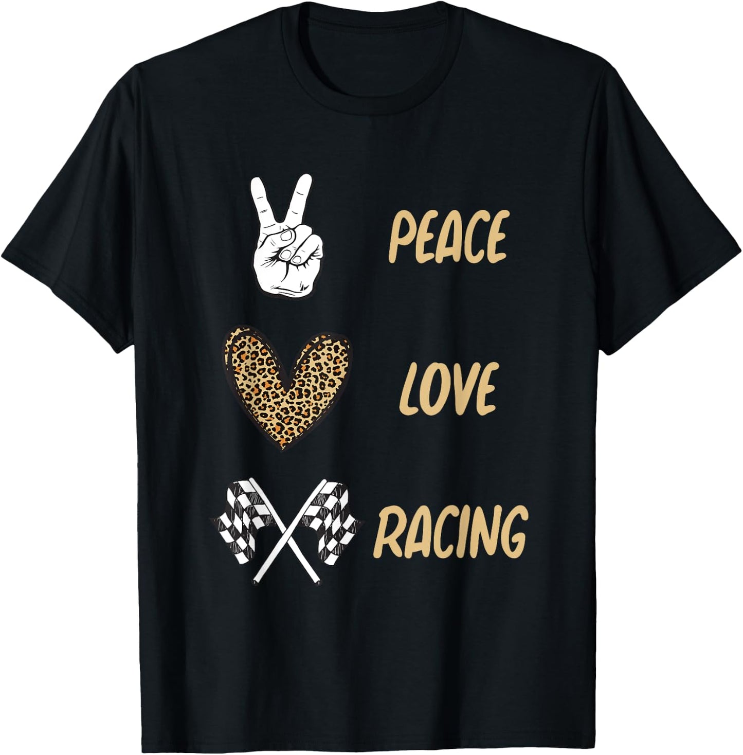 Women's Racing Design Kids Girls Peace Love Racing Race Flag T-Shirt - T-Shirt | Black