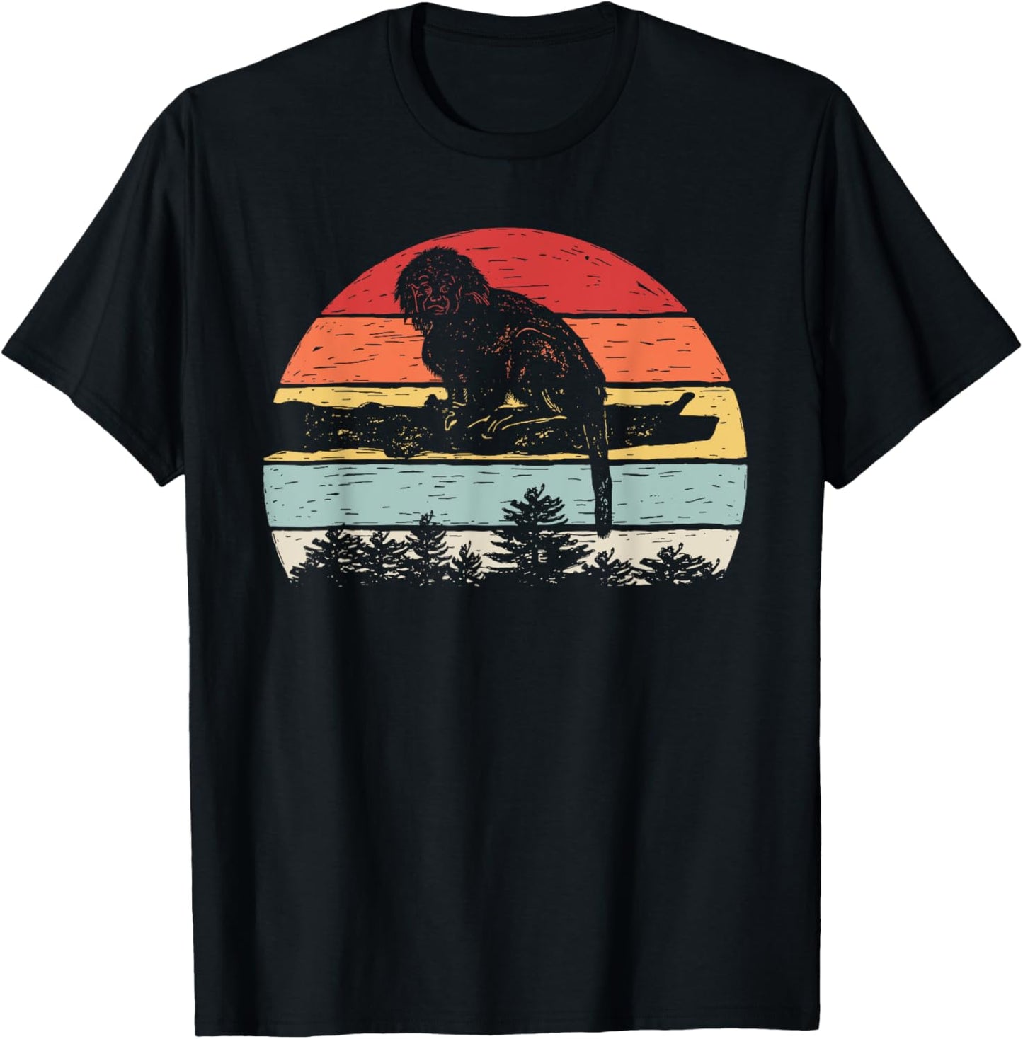 Vintage Retro Cotton Top Tamarin Monkey T-Shirt - T-Shirt | Black