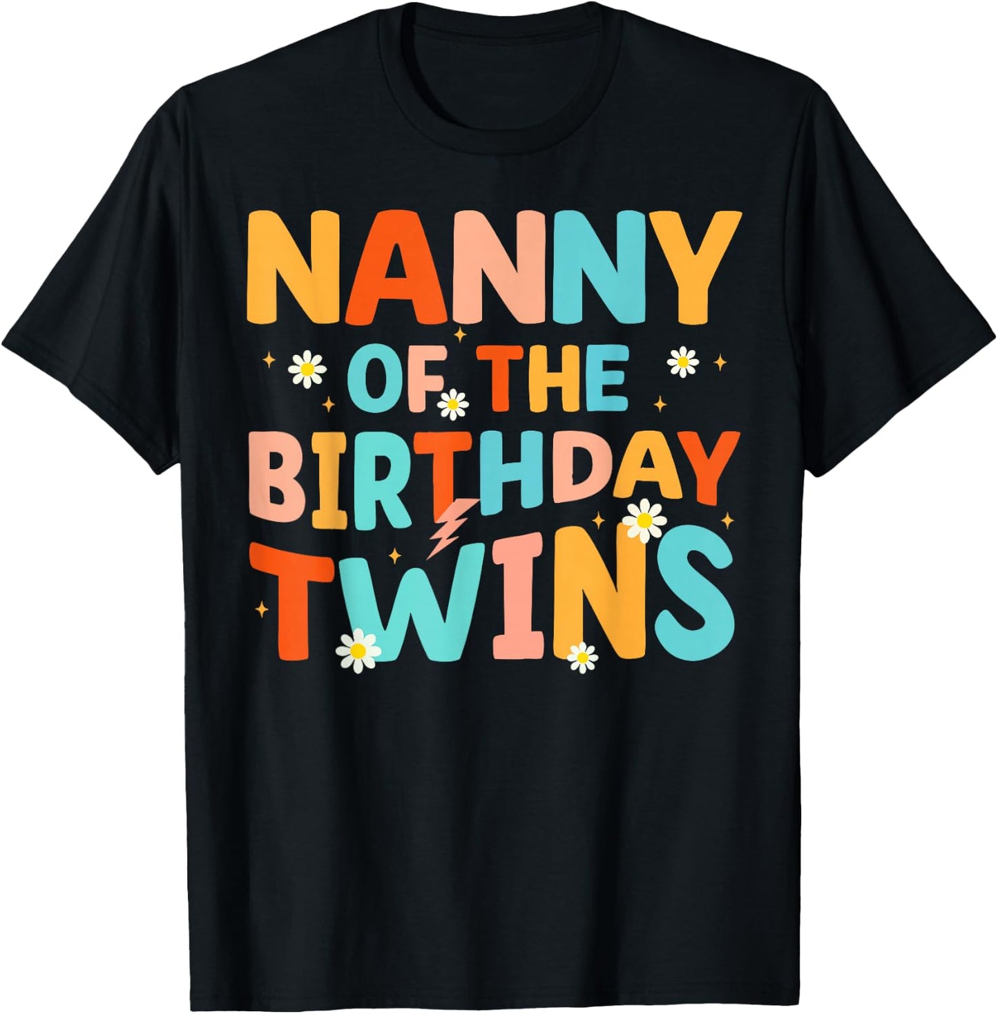 Nanny Of The Birthday Twins Kids Party Retro Bday T-Shirt - T-Shirt | Black