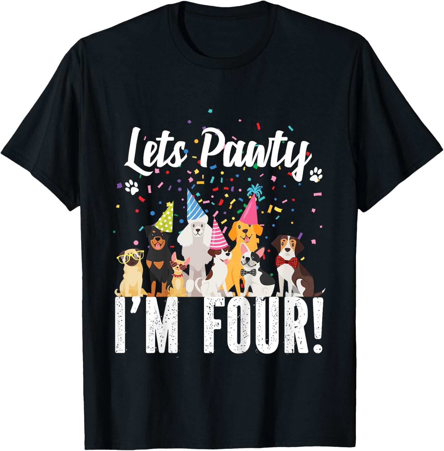 Pets Pawty I'm FOUR! Puppy Dog Themed Birthday Party for Girls Kids T-Shirt - T-Shirt | Black