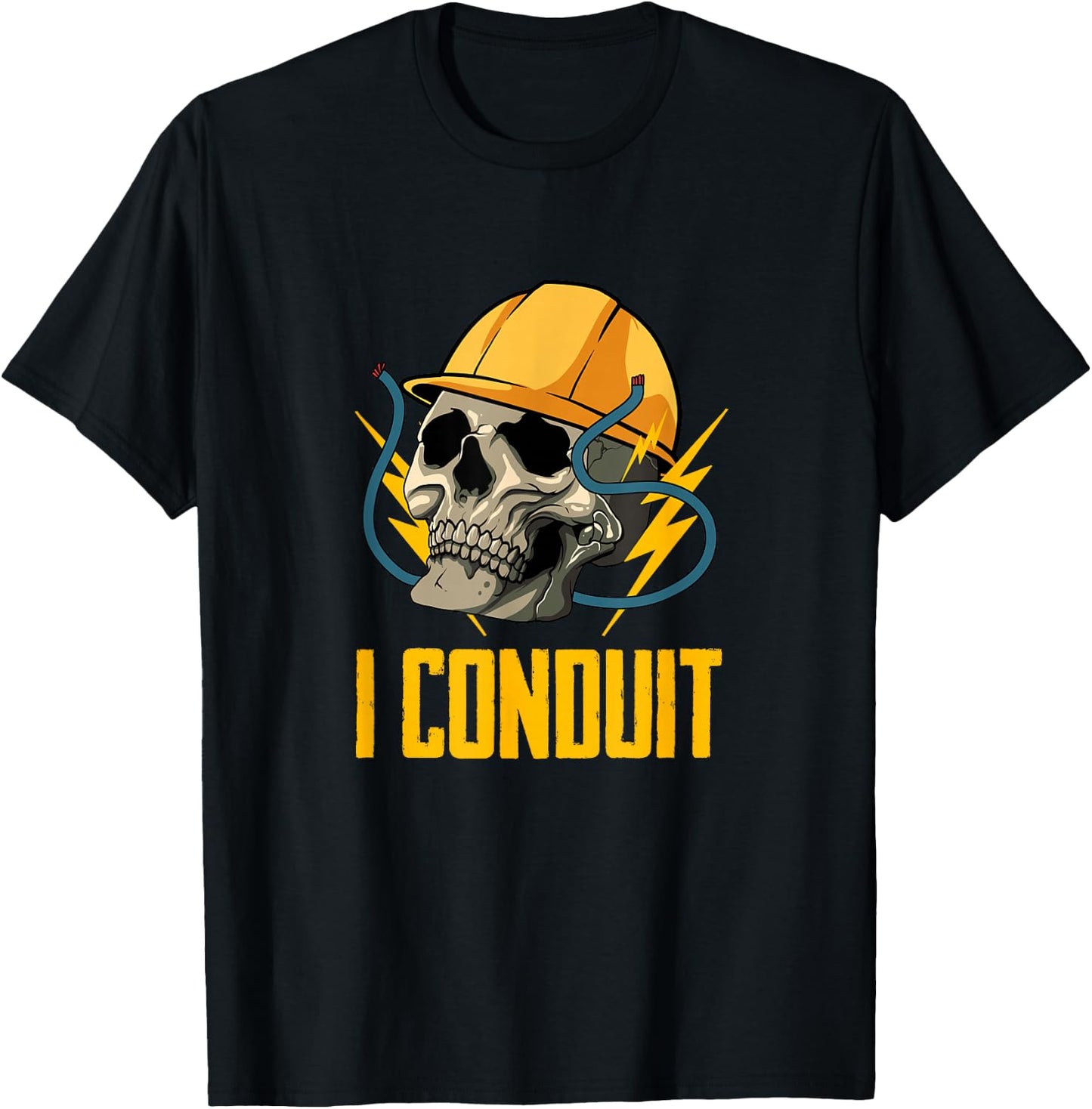 Electrician Electricity Electrical Engineer Skull I Conduit T-Shirt - T-Shirt | Black