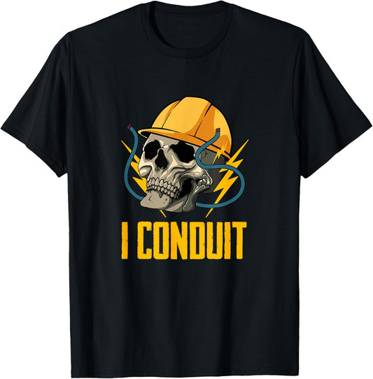 Electrician Electricity Electrical Engineer Skull I Conduit T-Shirt - T-Shirt | Black