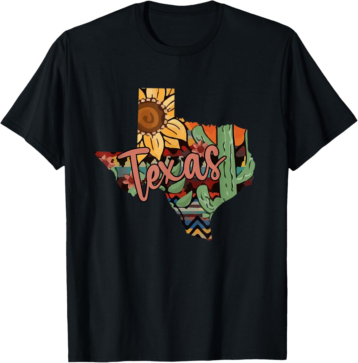 Cute Love Texas State Cactus Sunflower T-Shirt - T-Shirt | Black