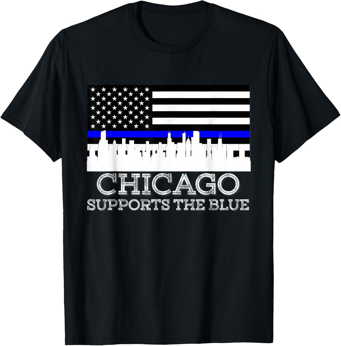 Thin Blue Line Chicago Supports The Blue Police T-Shirt - T-Shirt | Black