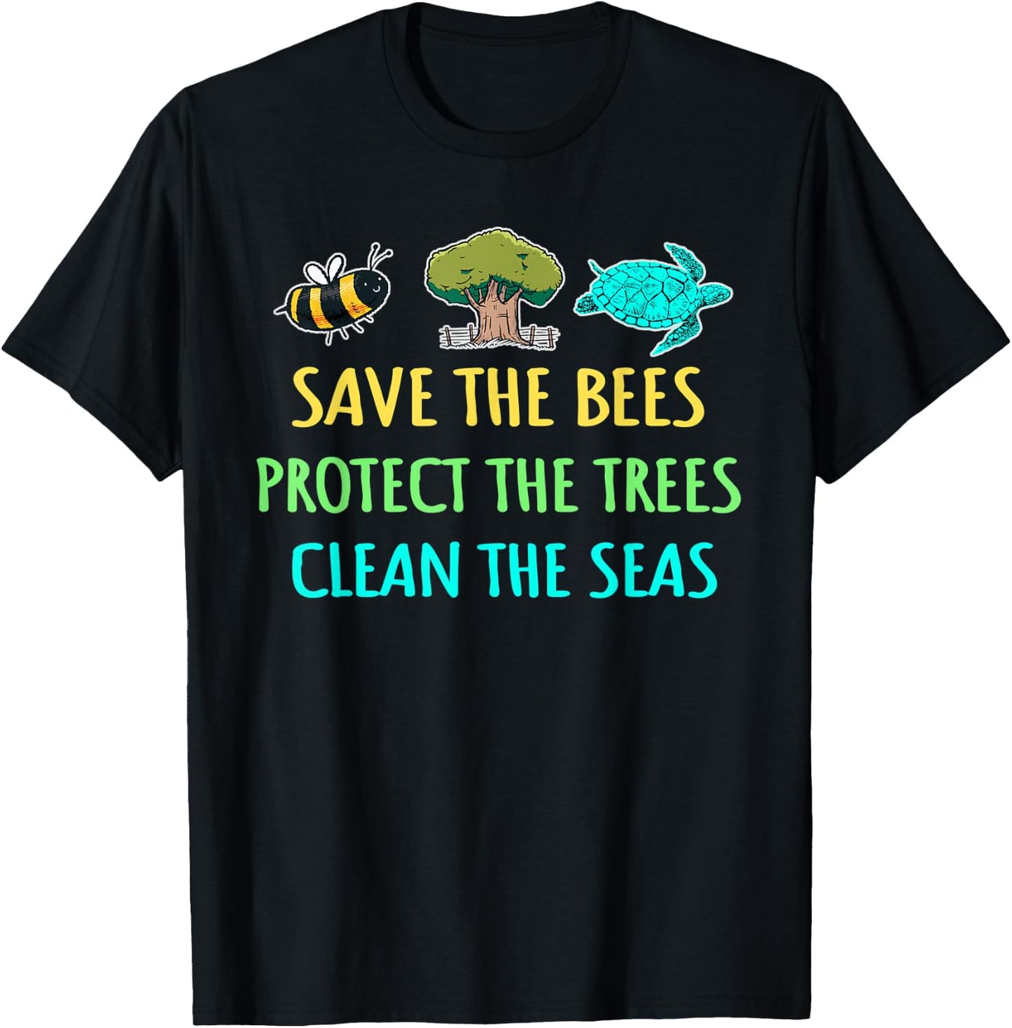 Recycling Environmentalist Bees Trees Earth Day Nature Lover T-Shirt - T-Shirt | Black