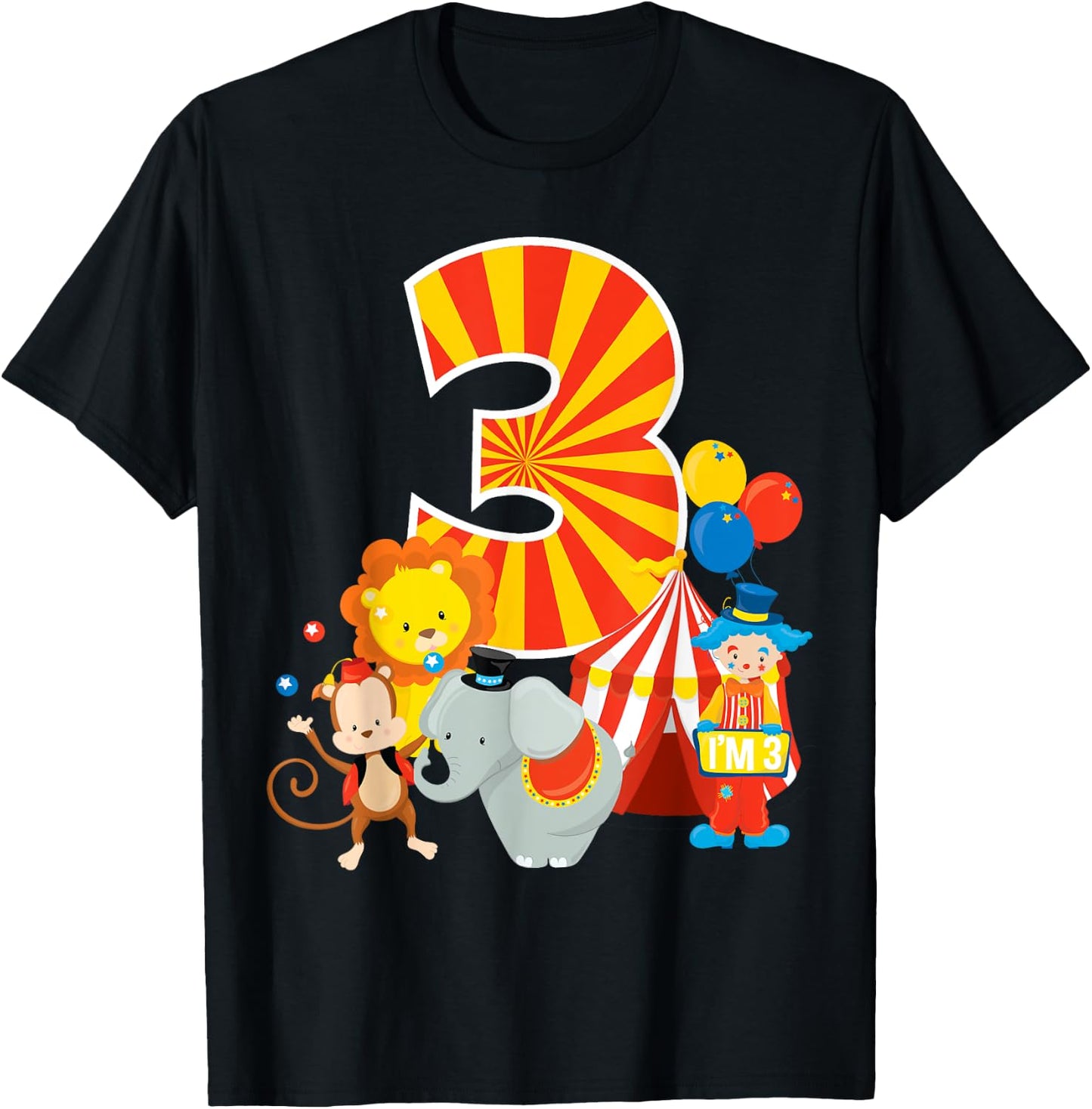 3rd Birthday Shirt Boys Girls Circus 3 Birthday Party Shirt T-Shirt - T-Shirt | Black