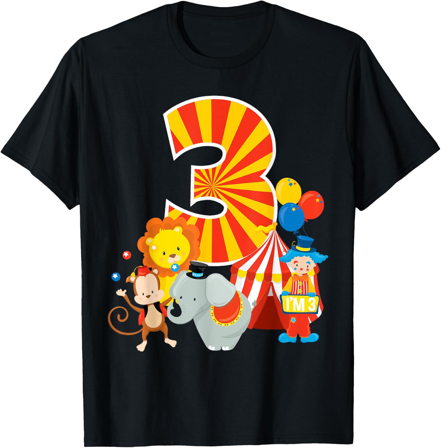 3rd Birthday Shirt Boys Girls Circus 3 Birthday Party Shirt T-Shirt - T-Shirt | Black