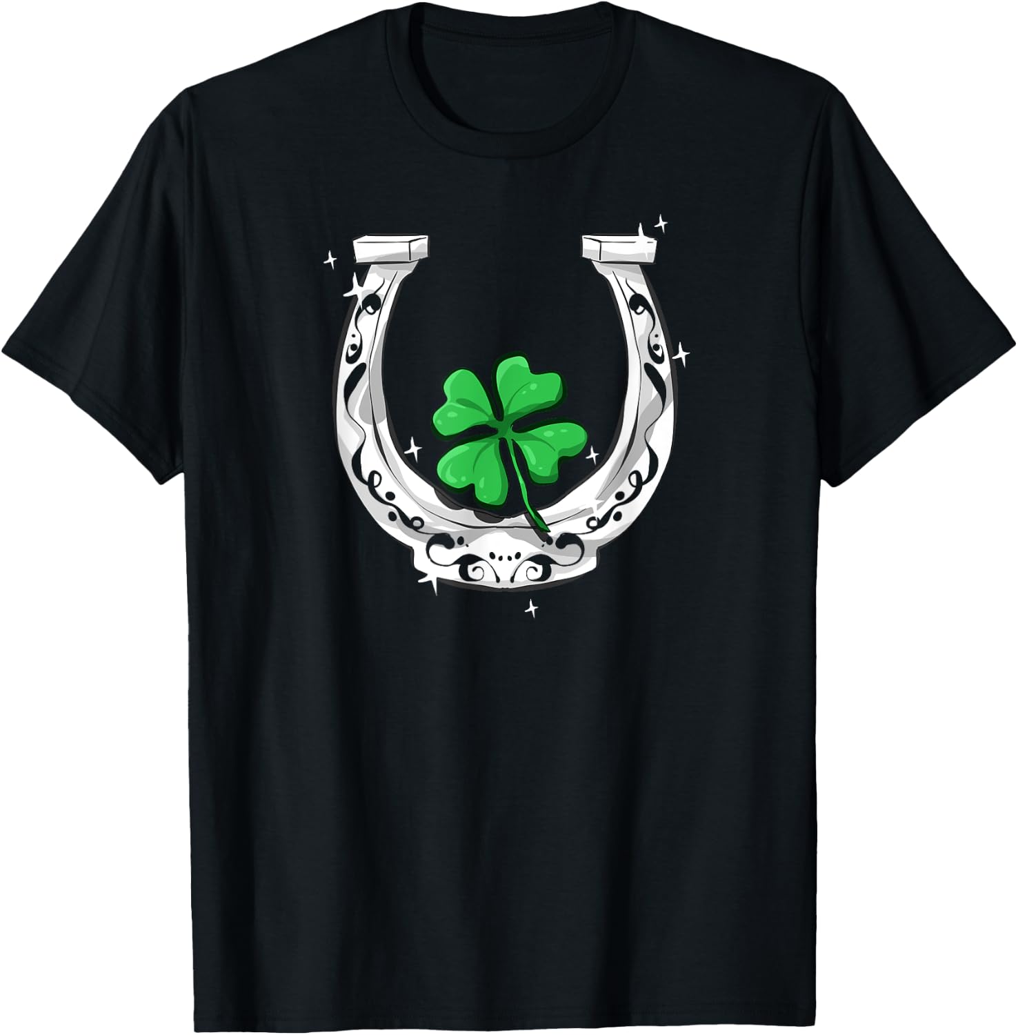 Horseshoe Lucky Four Leaf Clover Horse T-Shirt - T-Shirt | Black