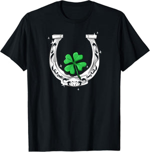 Horseshoe Lucky Four Leaf Clover Horse T-Shirt - T-Shirt | Black
