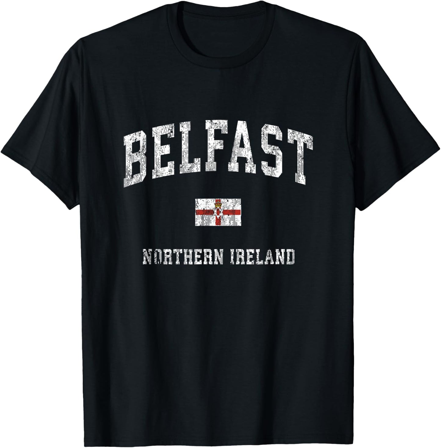 Belfast Northern Ireland Vintage Athletic Sports Design T-Shirt - T-Shirt | Black