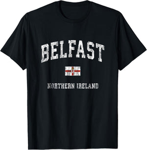 Belfast Northern Ireland Vintage Athletic Sports Design T-Shirt - T-Shirt | Black