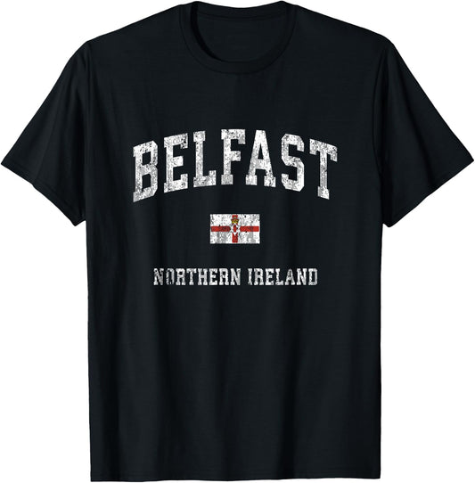 Belfast Northern Ireland Vintage Athletic Sports Design T-Shirt - T-Shirt | Black