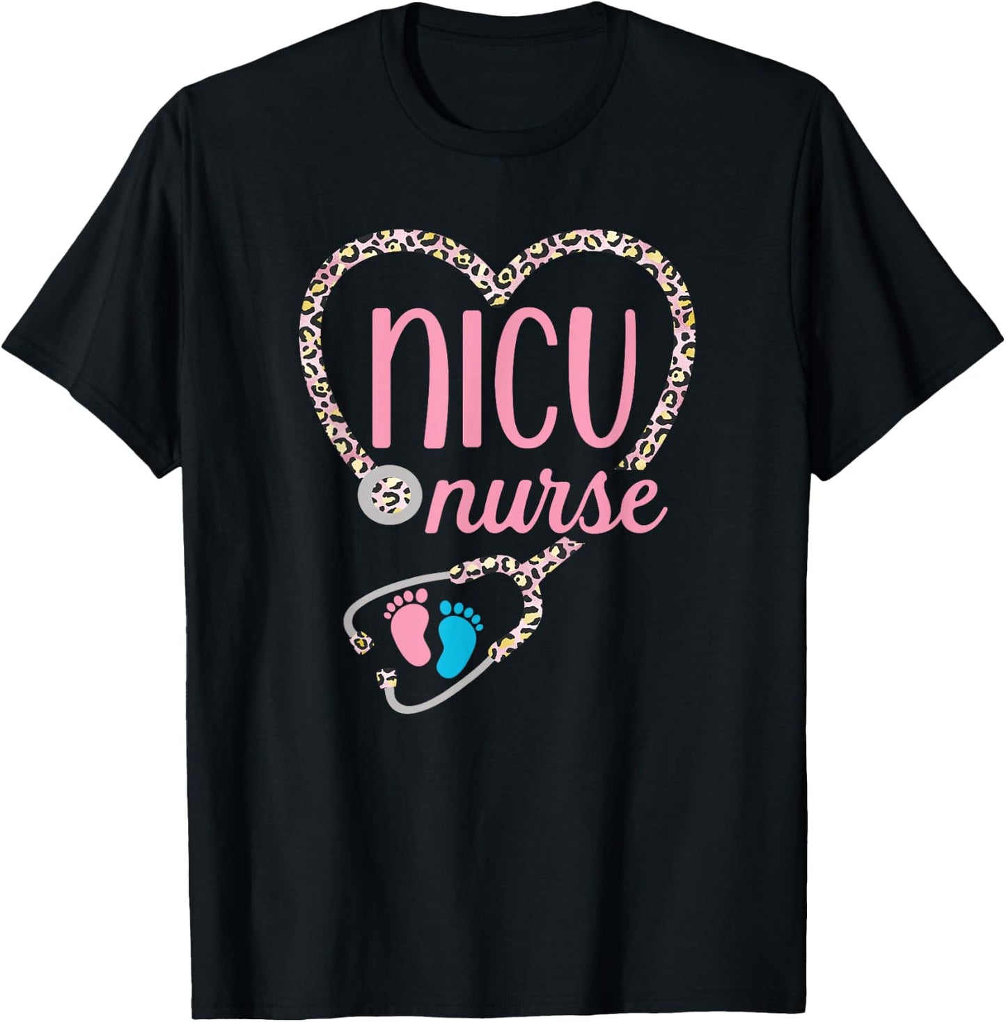 NICU Nurse Nursing Neonatal Leopard Pattern Design T-Shirt - T-Shirt | Black