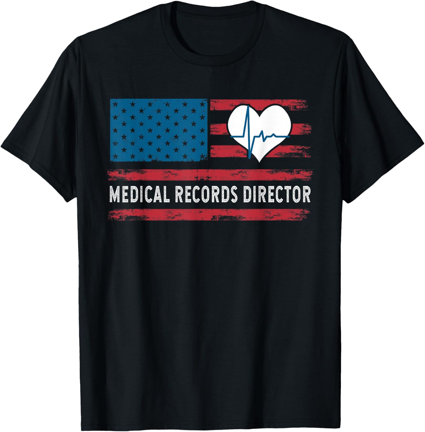 Medical Records Director Patriotic USA Flag Women Kids Men T-Shirt - T-Shirt | Black
