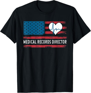 Medical Records Director Patriotic USA Flag Women Kids Men T-Shirt - T-Shirt | Black