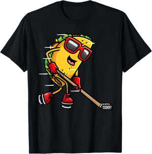 Taco Playing Ice Hockey Player Mexican Food Cinco De Mayo T-Shirt - T-Shirt | Black