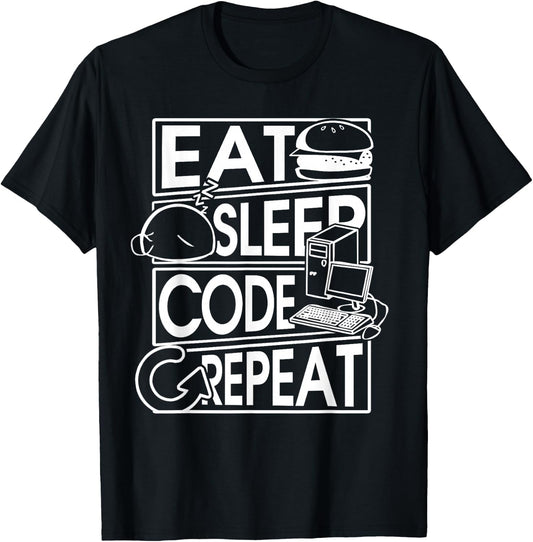 Eat Sleep Code Repeat Coding T Shirt T-Shirt - T-Shirt | Black