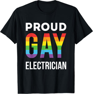 Proud Gay Electrician Rainbow LGBTQ T-Shirt - T-Shirt | Black