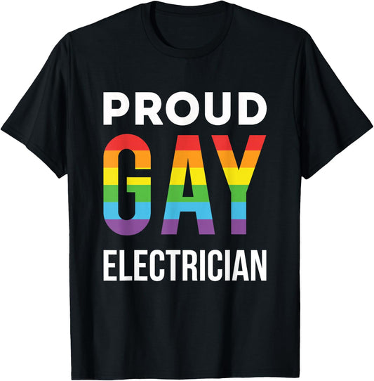 Proud Gay Electrician Rainbow LGBTQ T-Shirt - T-Shirt | Black