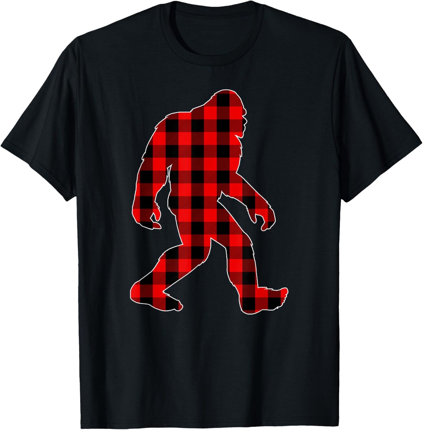 Bigfoot Buffalo Plaid Christmas Family Matching T-Shirt - T-Shirt | Black