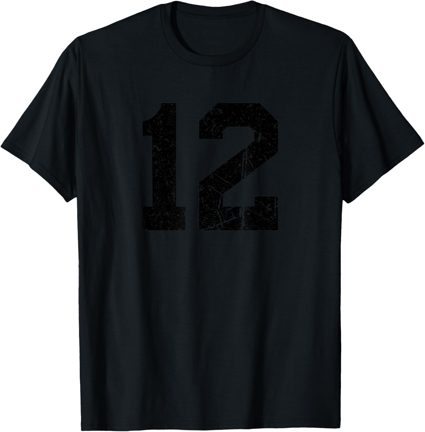 Number #12 Sport Black Distressed Number T-Shirt - T-Shirt | Black