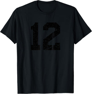 Number #12 Sport Black Distressed Number T-Shirt - T-Shirt | Black