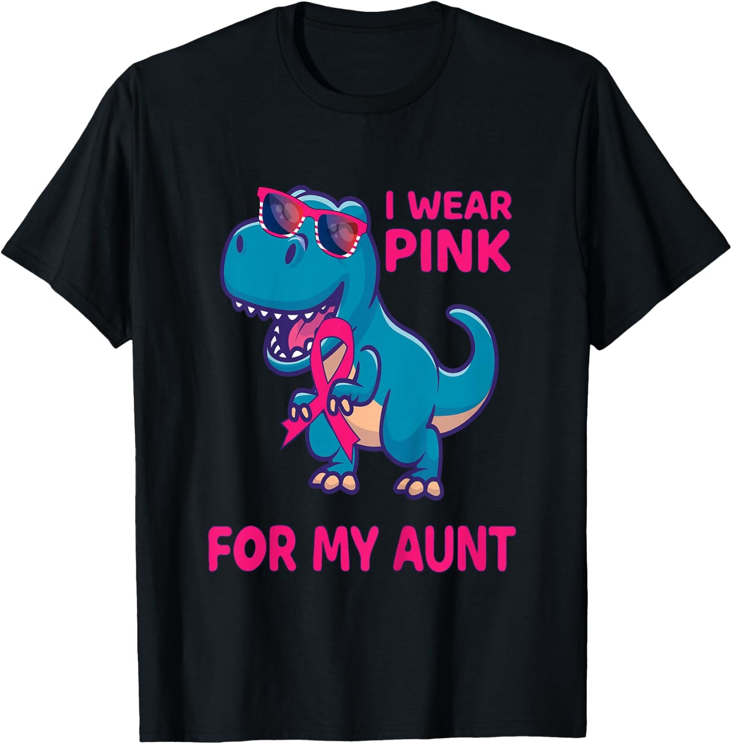 Kids Pink Ribbon T-Rex Aunt Breast Cancer Awareness Boys Toddler T-Shirt - T-Shirt | Black