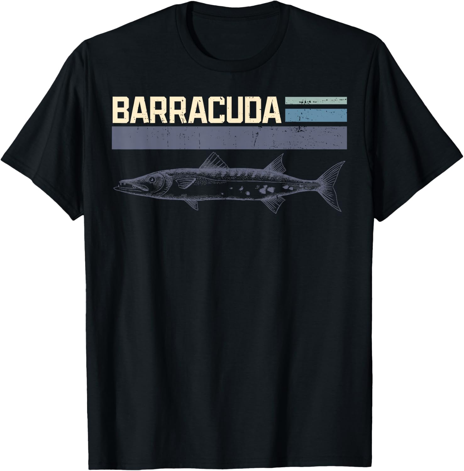 Great Barracuda Cuda Fishing Wildlife Saltwater Fish Art T-Shirt - T-Shirt | Black