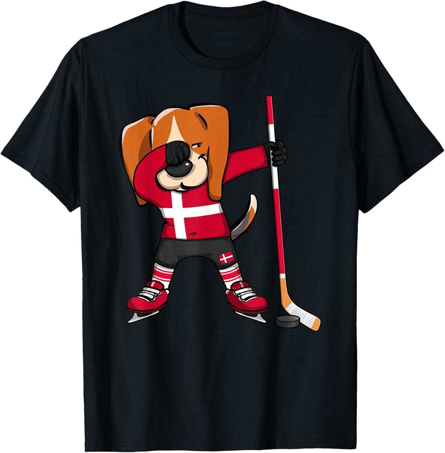 Dabbing Beagle Denmark Ice Hockey Lovers Jersey Winter Sport T-Shirt - T-Shirt | Black