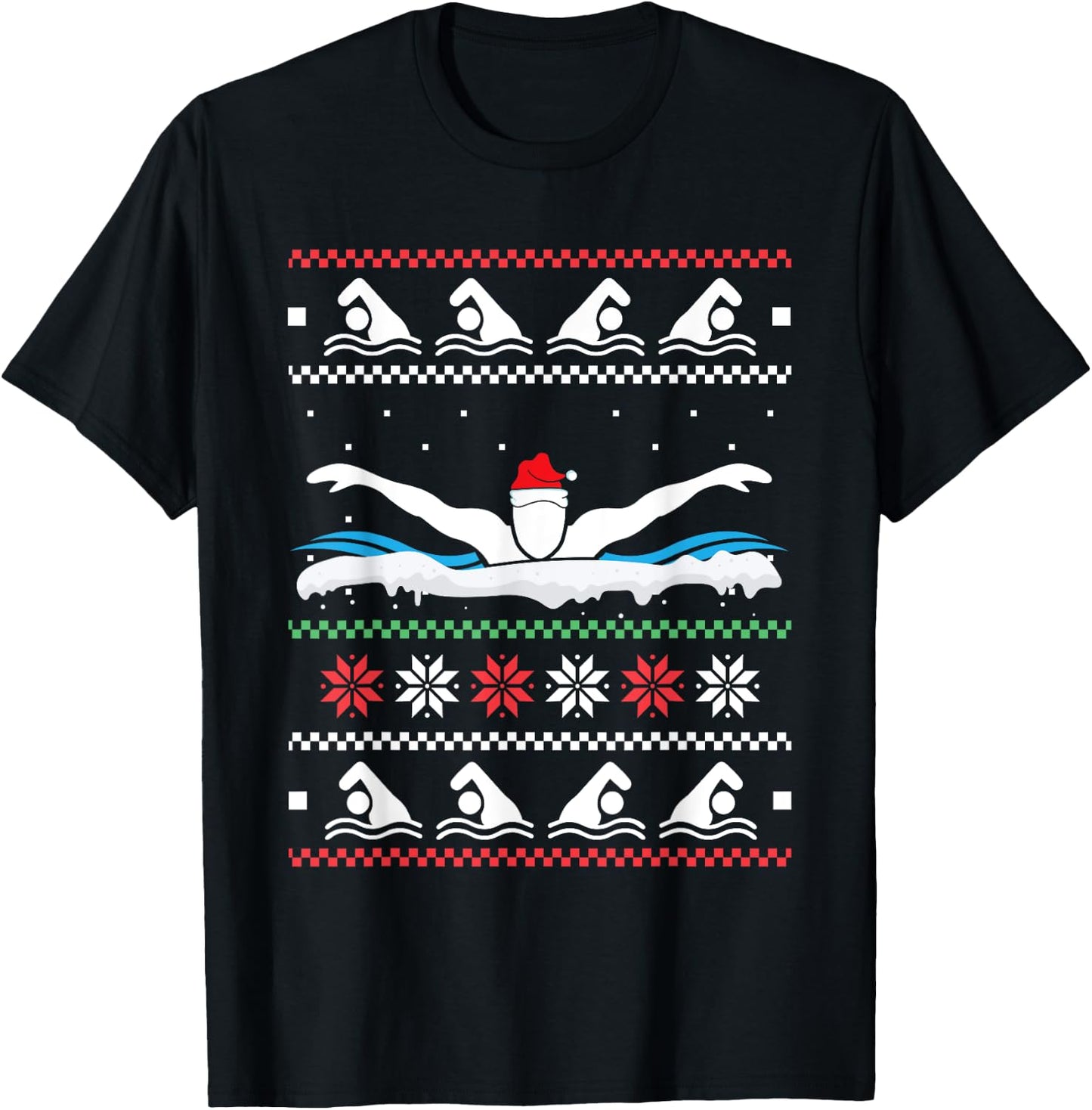 Swimming Santa Hat Ugly Christmas Swimmer Swimming Lover T-Shirt - T-Shirt | Black