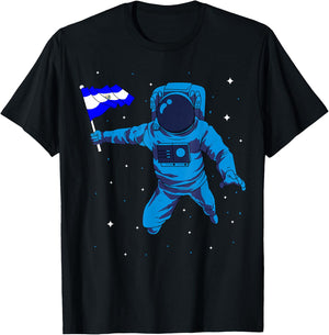 El Salvador Flag Astronaut Space Salvadoran Roots Heritage T-Shirt - T-Shirt | Black