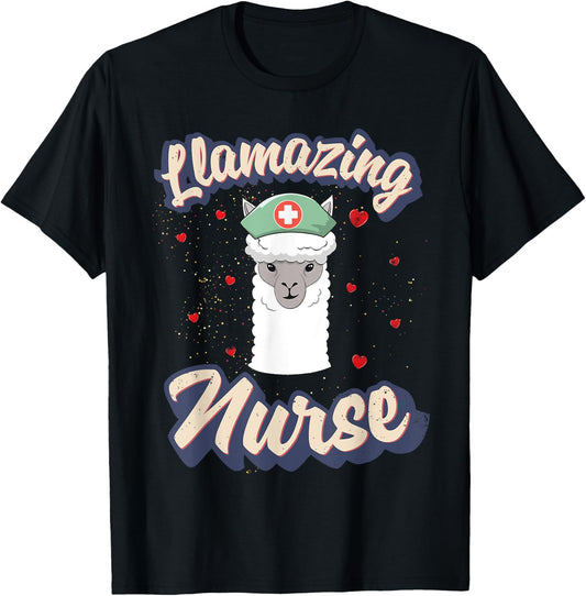 Retro Nurse Shirt Llamazing Nurse Funny Llama Nurse T-Shirt - T-Shirt | Black