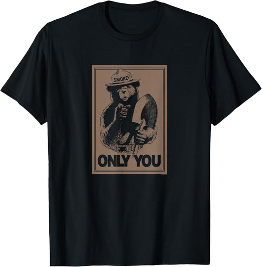 Smokey Bear Only You Poster Brown Vintage USA PSA T-Shirt - T-Shirt | Black