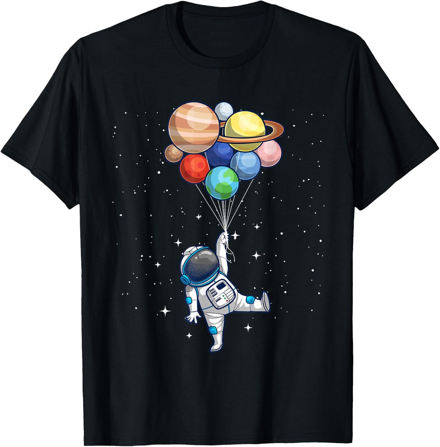 Funny Astronaut with Planets in Hand Women Spaceman T-Shirt - T-Shirt | Black