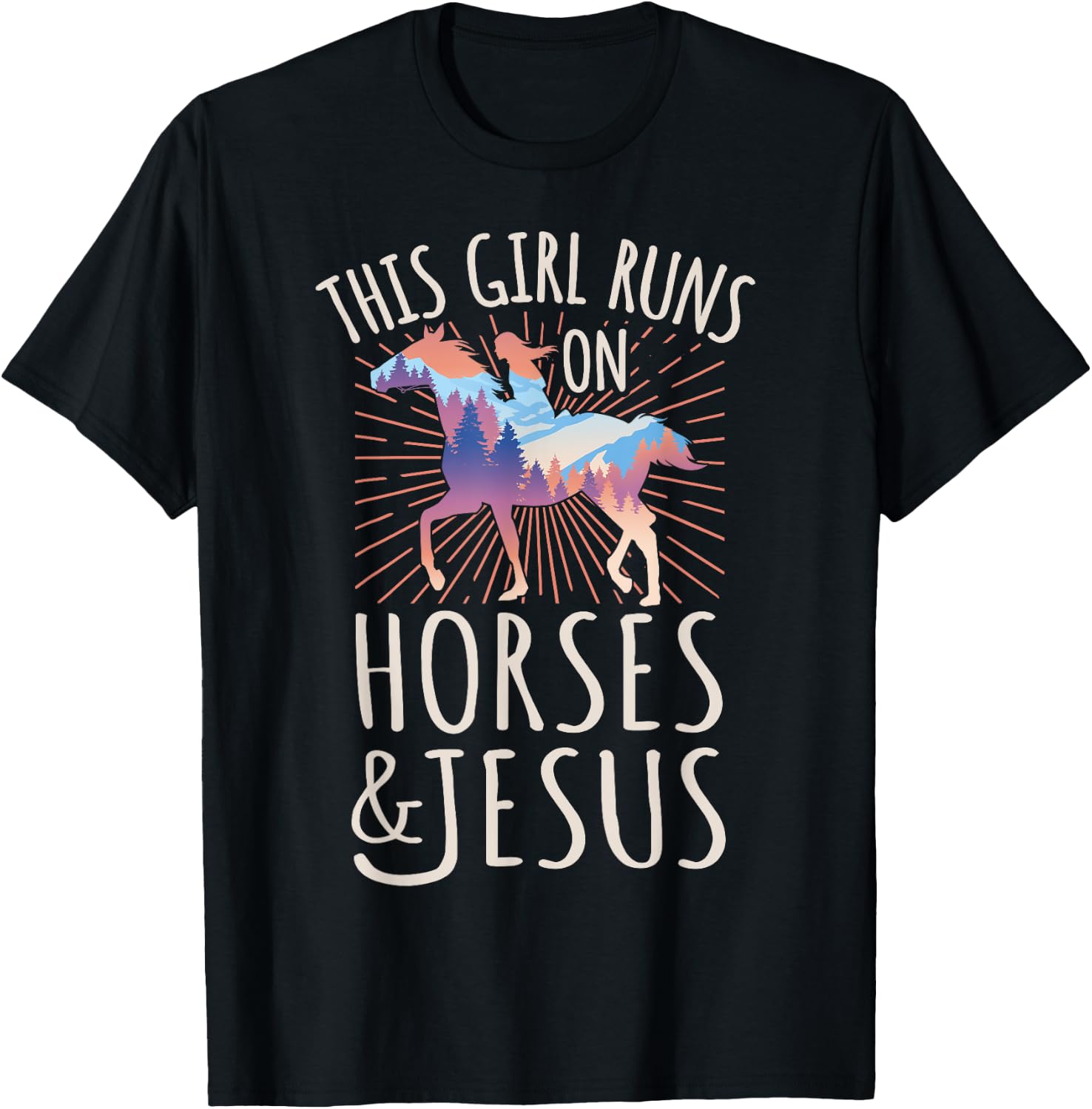 Horse Rider - This Girl Runs On Horses And Jesus T-Shirt - T-Shirt | Black