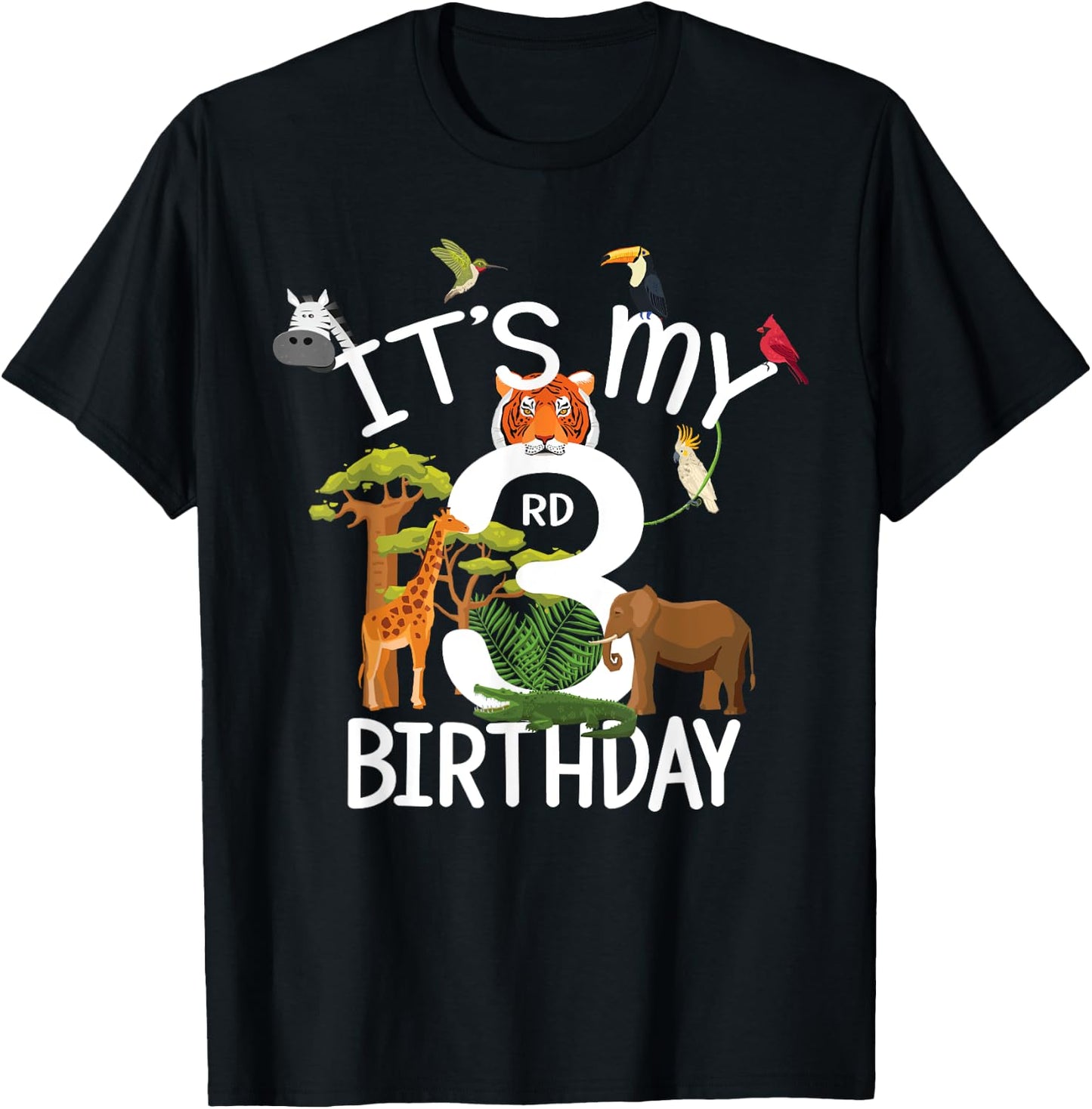 It's My 3rd Birthday Boy Zoo Theme 3 Years Old Animal Party T-Shirt - T-Shirt | Black