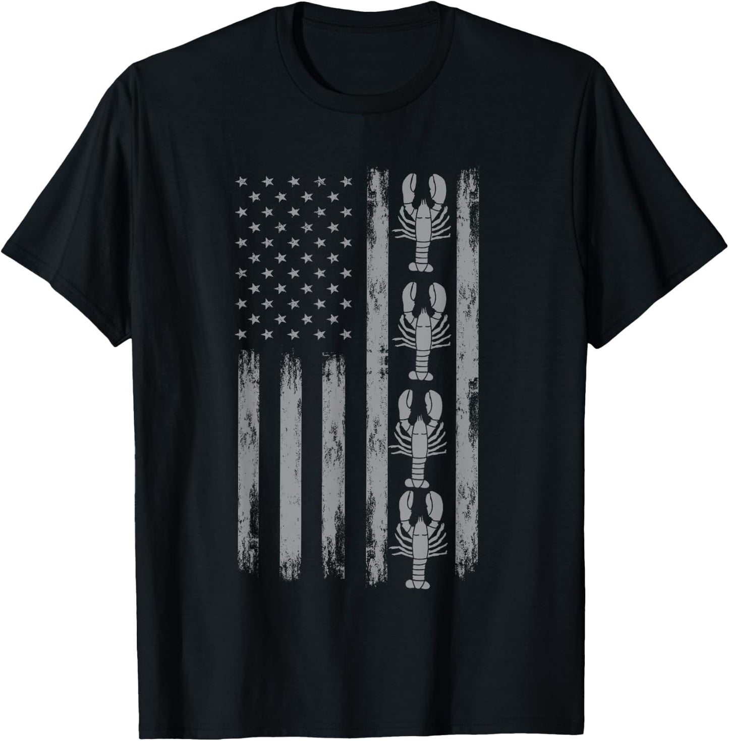 Great Shellfish Designs Crustaceans Lover American Crayfish Outfit Louisiana Crawfish USA Flag T-Shirt - T-Shirt | Black