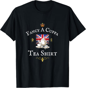 Fancy a Cuppa Tea, Funny British Proud Uk Union Jack Flag T-Shirt - T-Shirt | Black