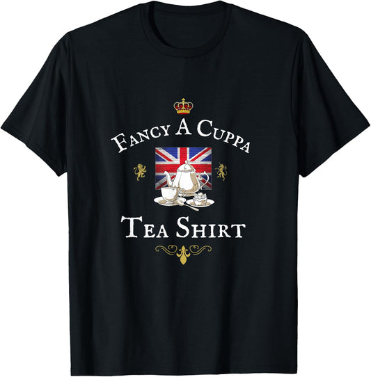 Fancy a Cuppa Tea, Funny British Proud Uk Union Jack Flag T-Shirt - T-Shirt | Black