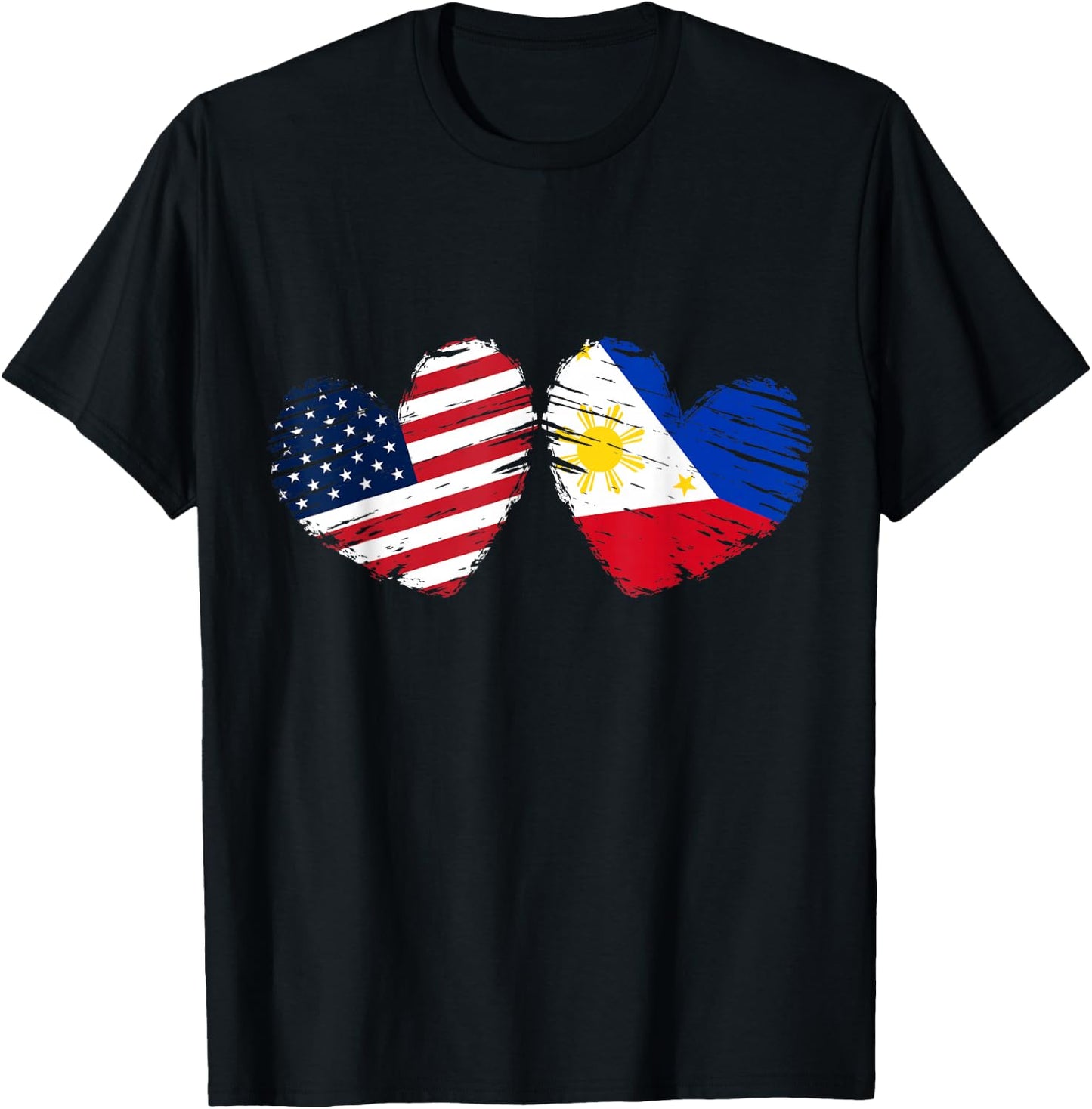 USA Philippines Flag Heart Valentines Day Filipino American T-Shirt - T-Shirt | Black