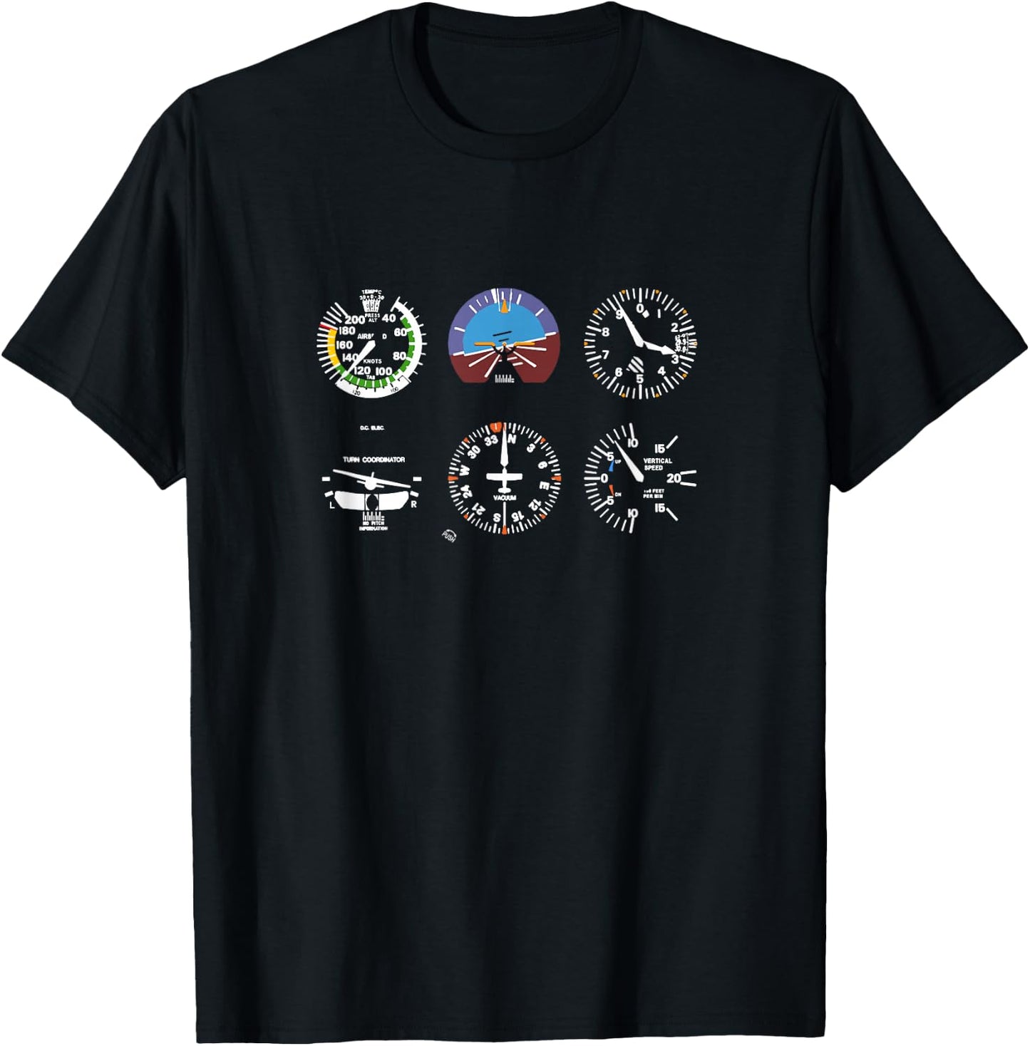 Cockpit 6 Dials Flight Simulator Pilot Aeroplane T-Shirt - T-Shirt | Black