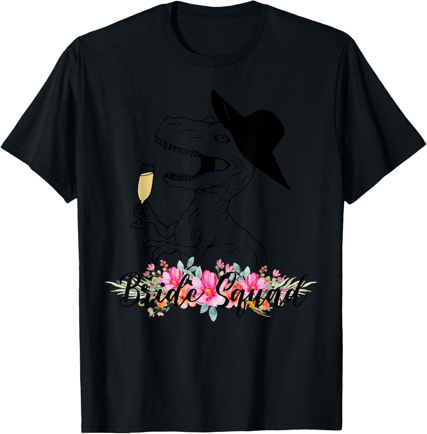 Bride Squad Dinosaur Bridesmaid Floral Bachelorette Party T-Shirt - T-Shirt | Black