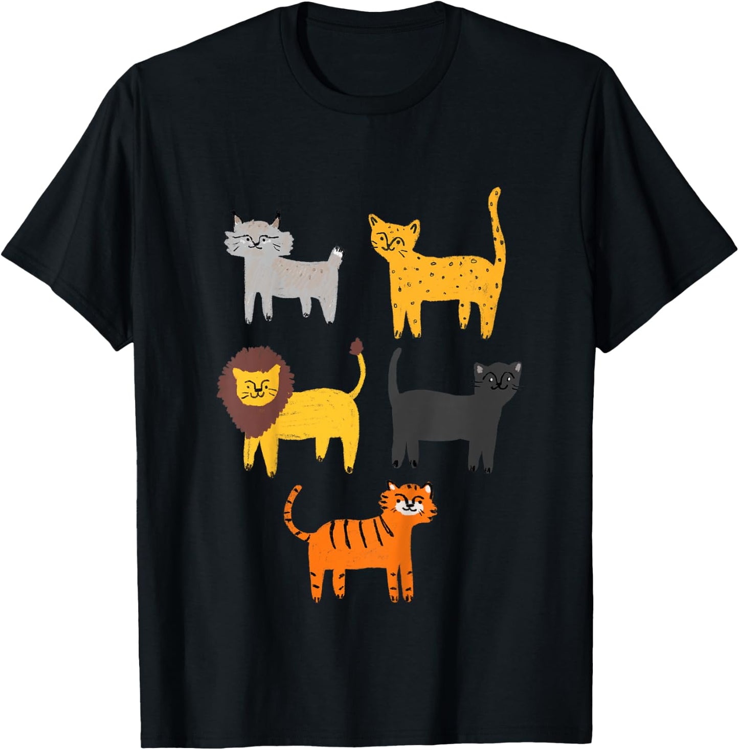 Big Cats of the Wild Lion Tiger Lynx Panther Cheetah Jaguar T-Shirt - T-Shirt | Black